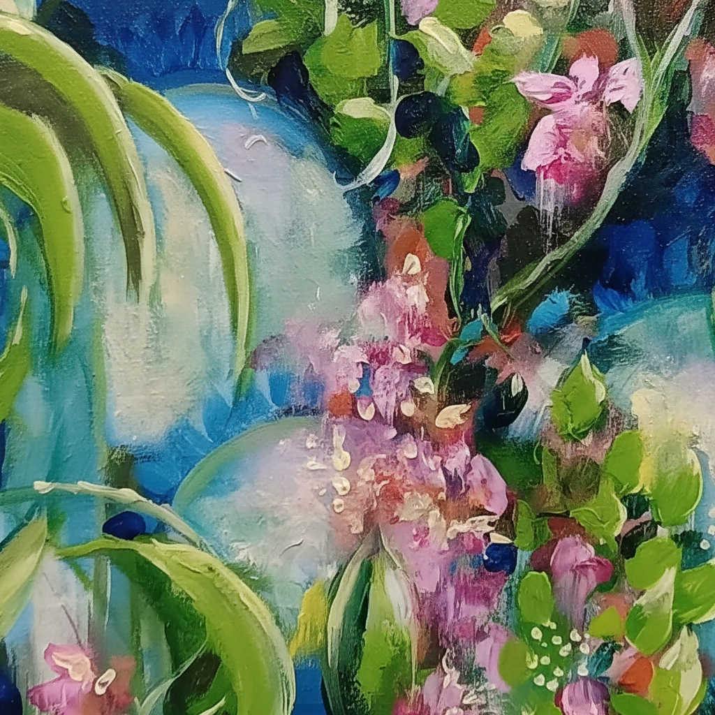 Close-up detail of floral artwork