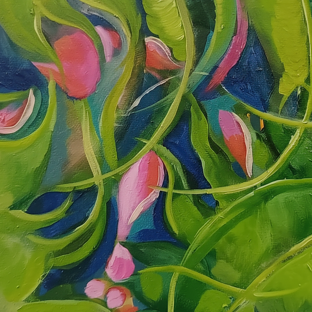 Close-up detail showing brushwork and texture