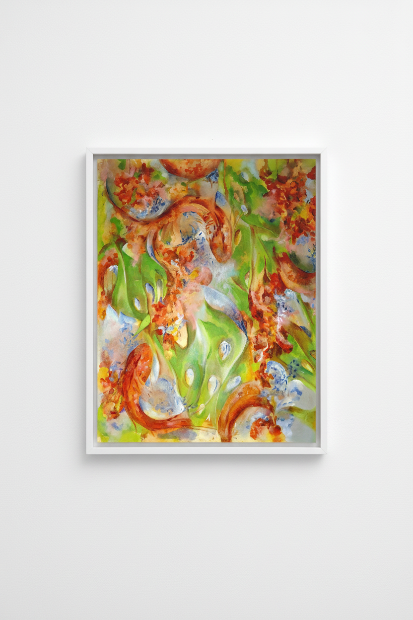 A2 painting gallery wall mockup in white frame, no mat