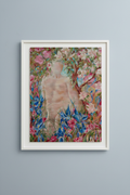 The Gardener in a clean white frame on a pale blue wall