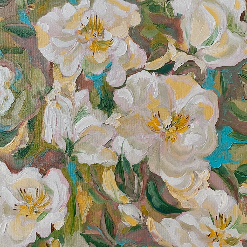 Daphne du Pré – rose bloom close-up detail, oil on canvas