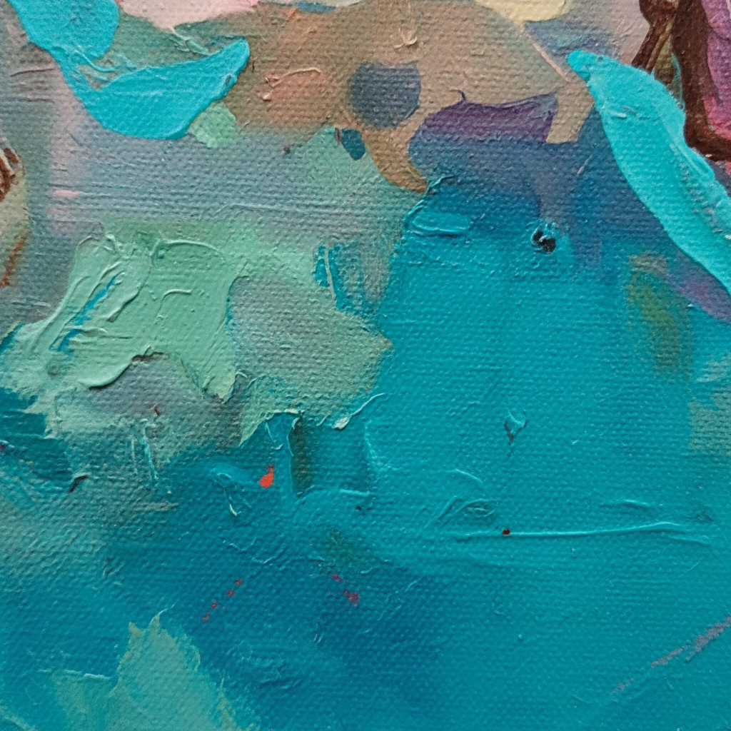 Alliums – vivid teal background close-up detail, oil on canvas